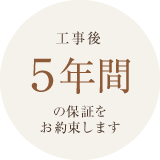 工事後5年間の保証をお約束します